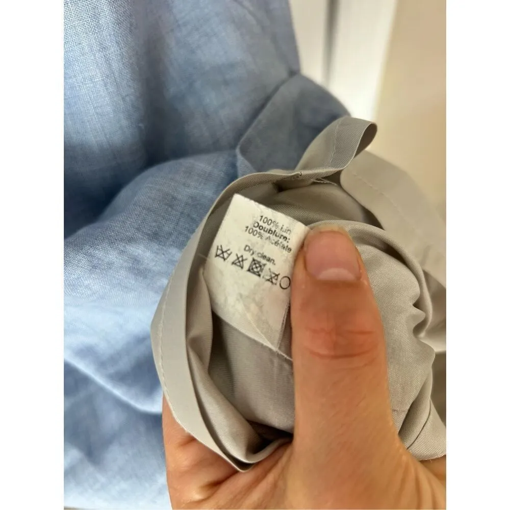 J. Crew Womens Sheath Linen Dress Round Neck Lined Cap Sleeves Ribbon Waist Sz 4 Blue - Image 4