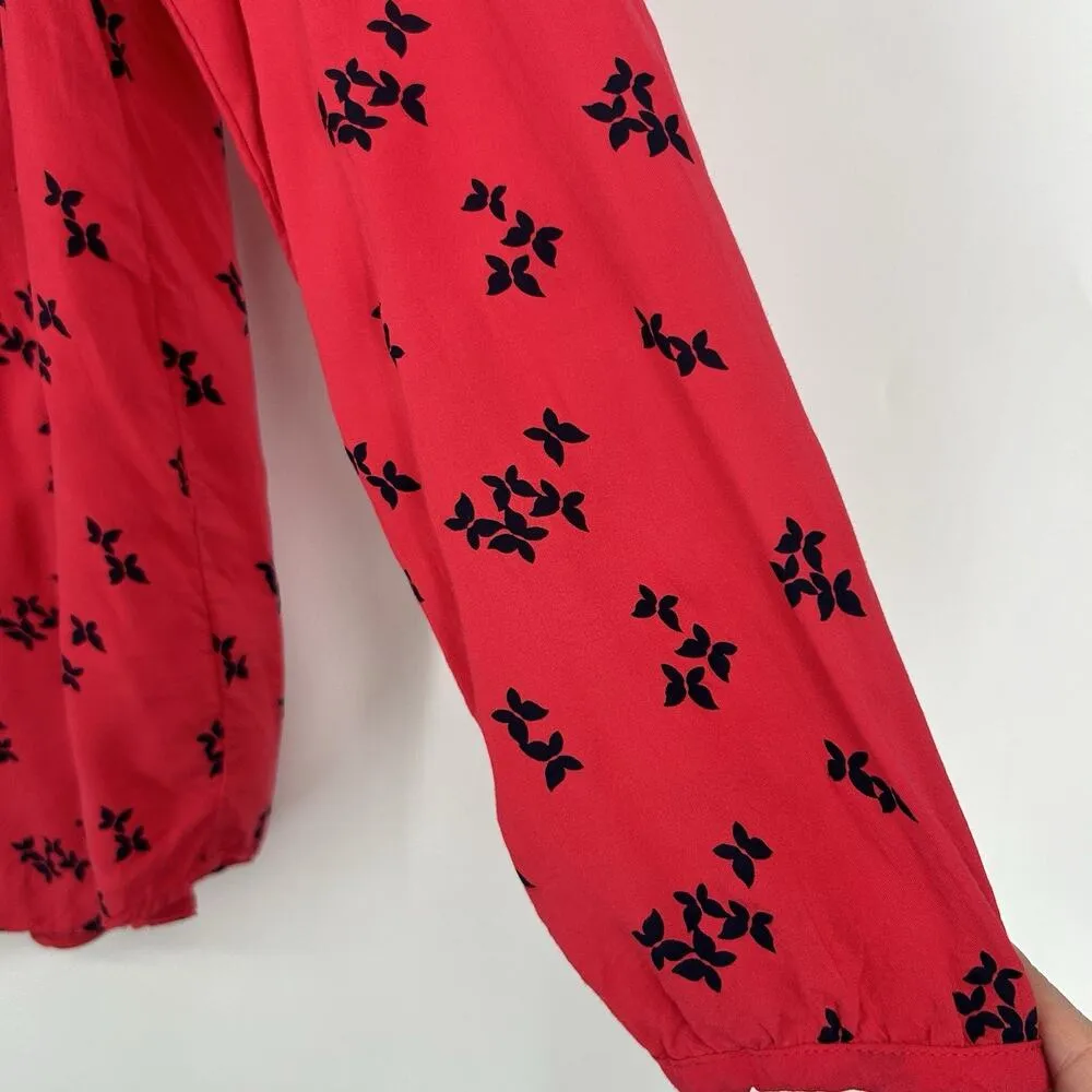 Gap Womens Red Butterfly Print Popover Top Long Sleeve V Neck Boho Size L - Image 4