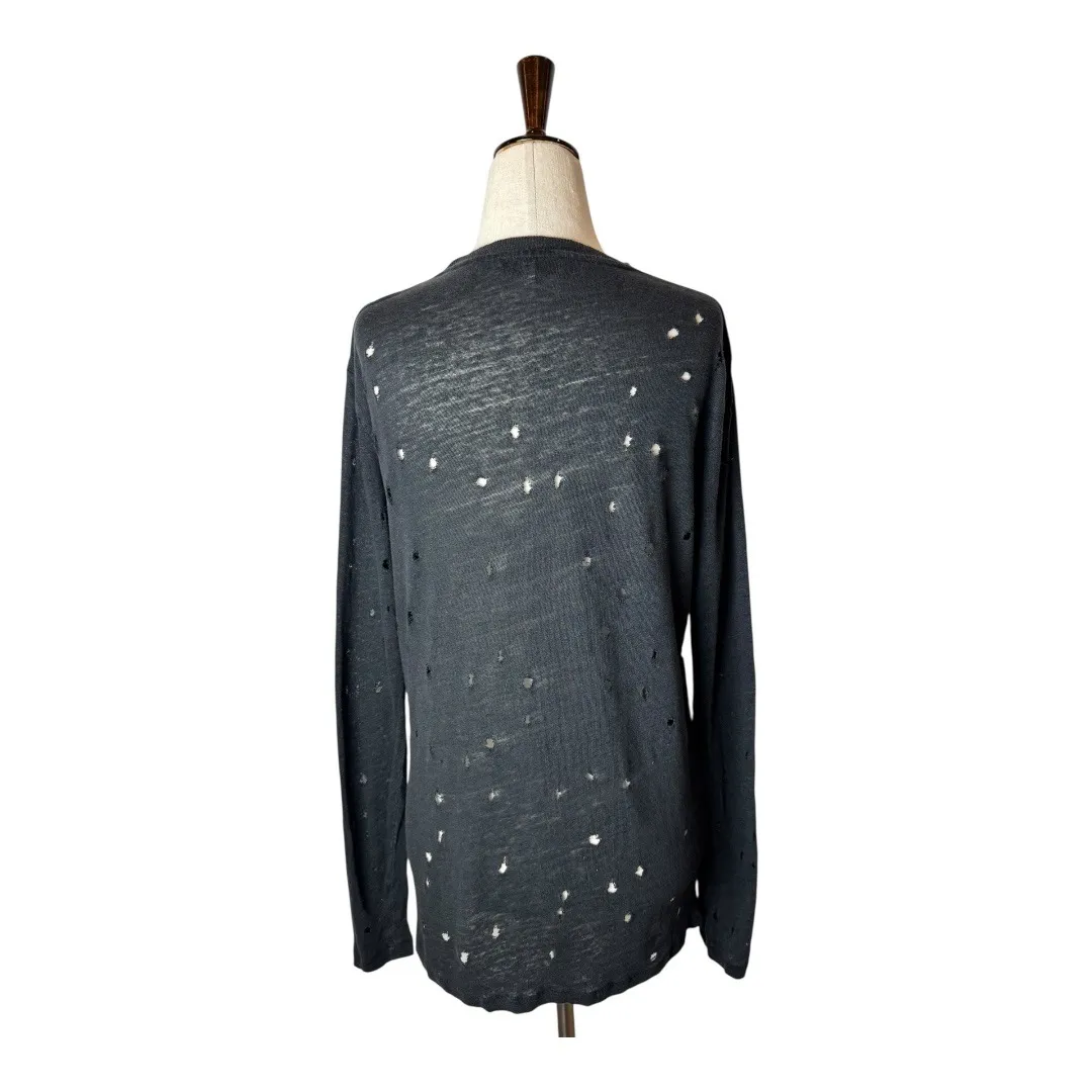 IRO Shirt Women XS Black Linen‎ Marvina Distressed Long Sleeve Tee Grunge Punk - Image 4