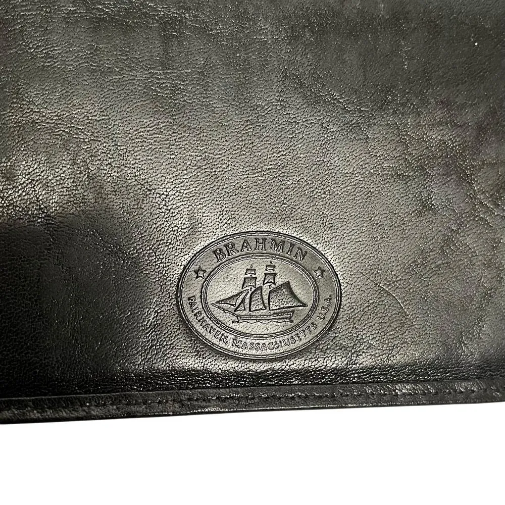 Vintage Brahmin Tuscan Black Leather Pecan Melbourne Checkbook Frame Wallet - Image 5