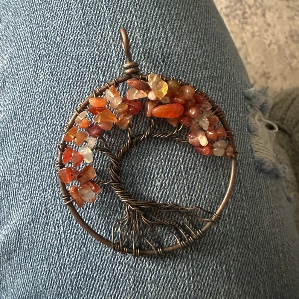 Natural stone crystal Carnelian necklace Handmade Copper Life Tree Pendant - Image 2