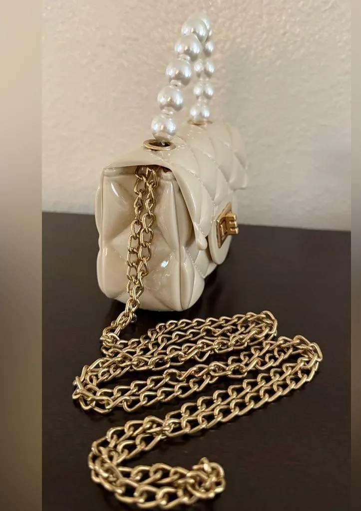 Cream Quilted Mini | Micro Bag Gold - Image 2