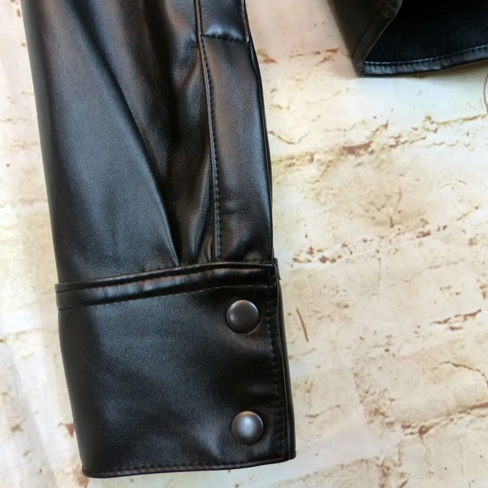 Bailey 44 Elliana Eco Faux Leather Top Womens S Black Ruched Button Front $178 - Image 8