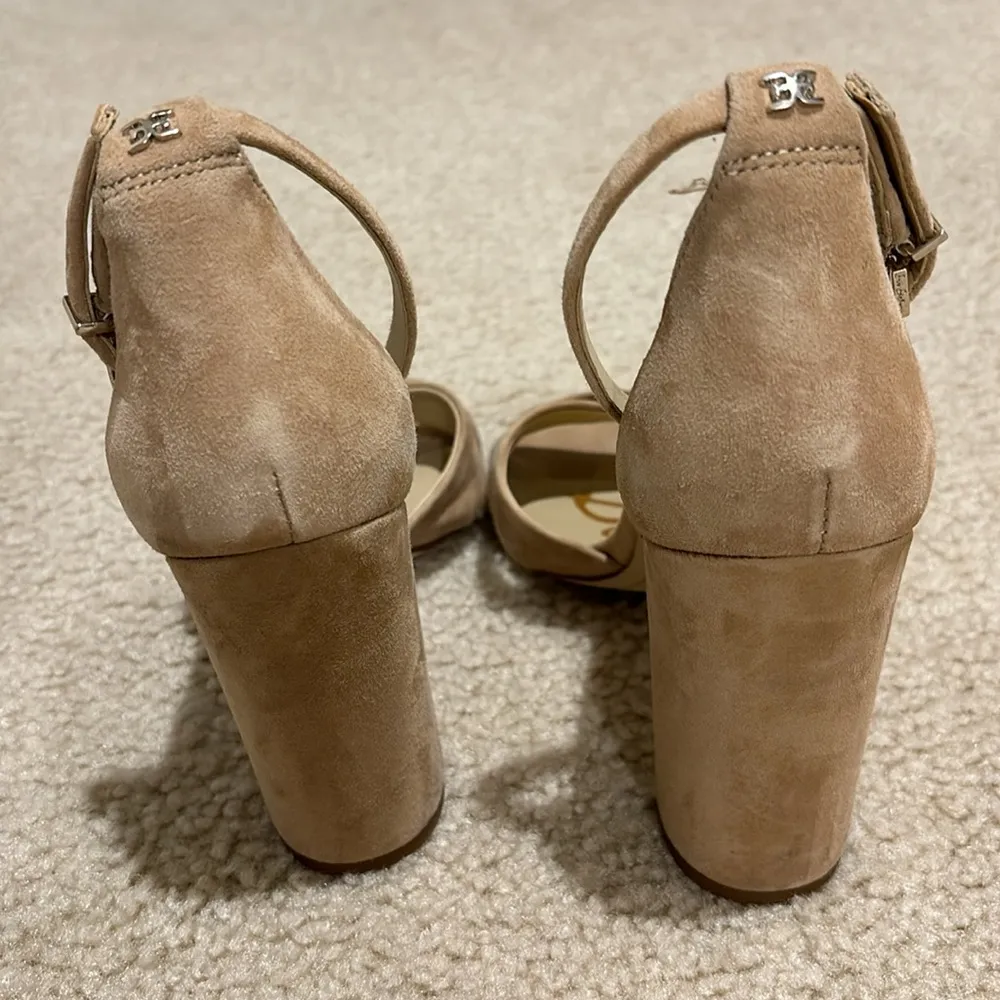 Sam Edelman Heels Women's 8 Nude Yancy Padded Insole Ankle Strap Sandals Suede - Image 4