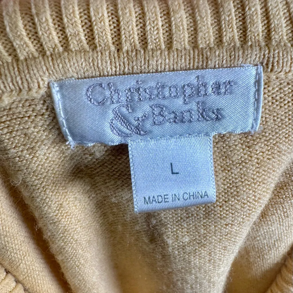 Christopher & Banks light mustard yellow fringe cowl neck sweater size large - Image 4