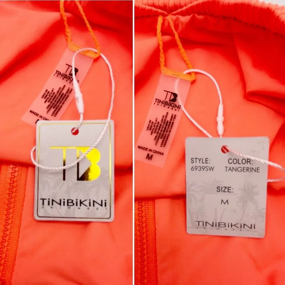 NWT TiniBikini Ribbed Two Piece Set Zipper Swimsuit Tangerine Orange Size Medium - Image 12