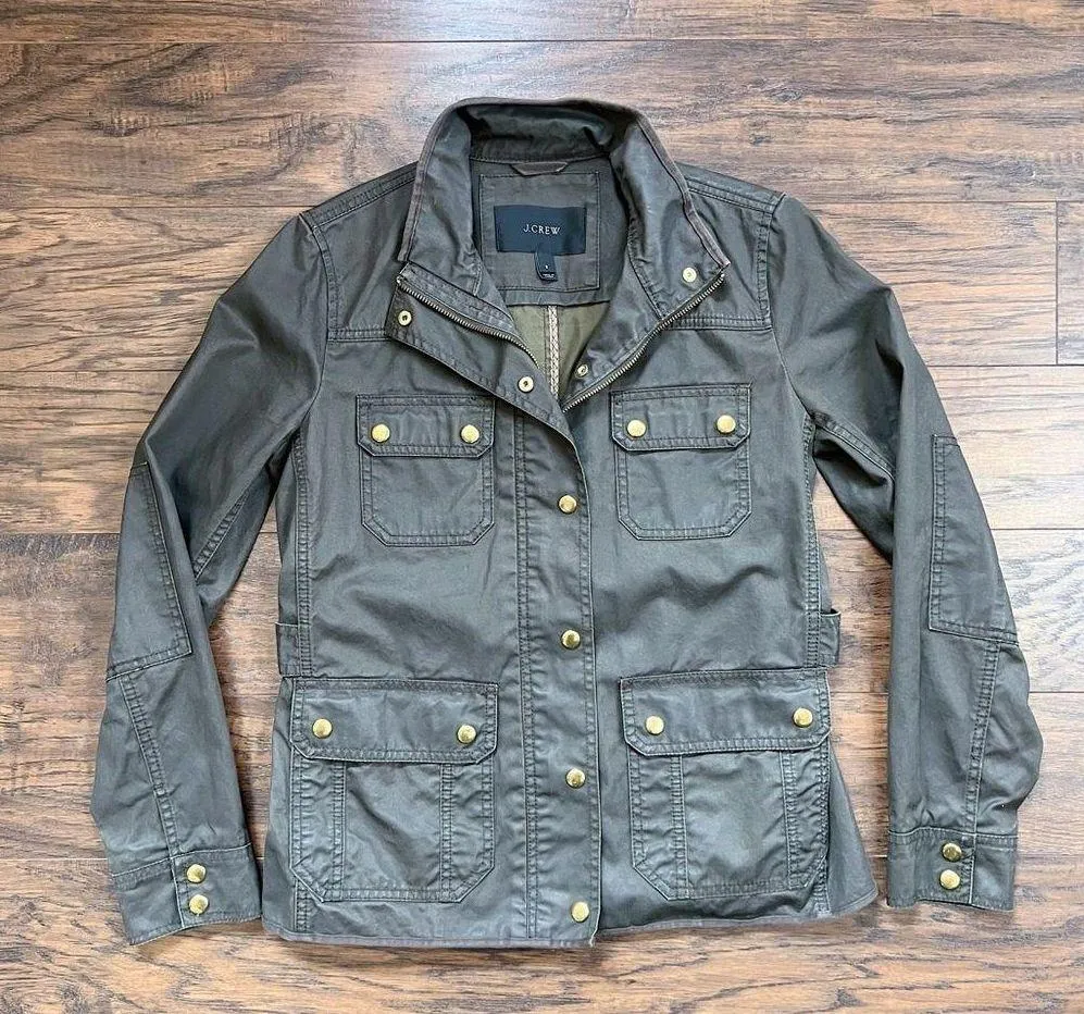 J Crew • Downtown Field Jacket waxed cotton canvas Mossy Brown olive green - Image 2