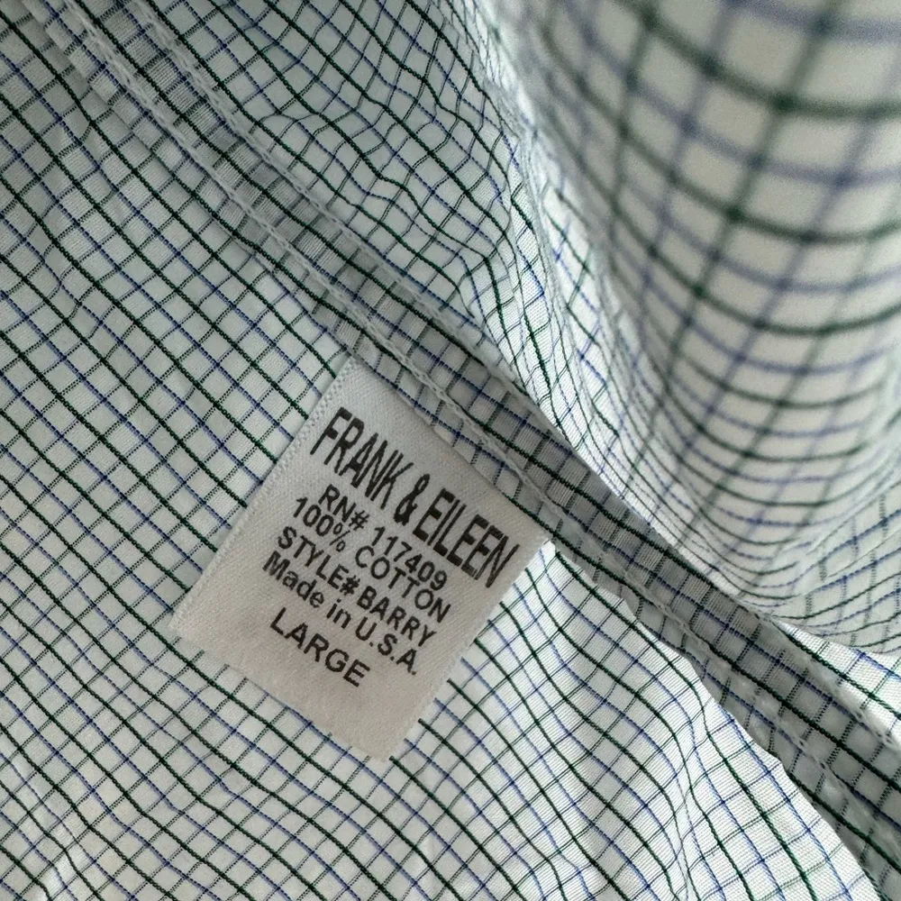 Frank & Eileen Blue/Green Micro Check Cotton Button Down Shirt L - Image 6