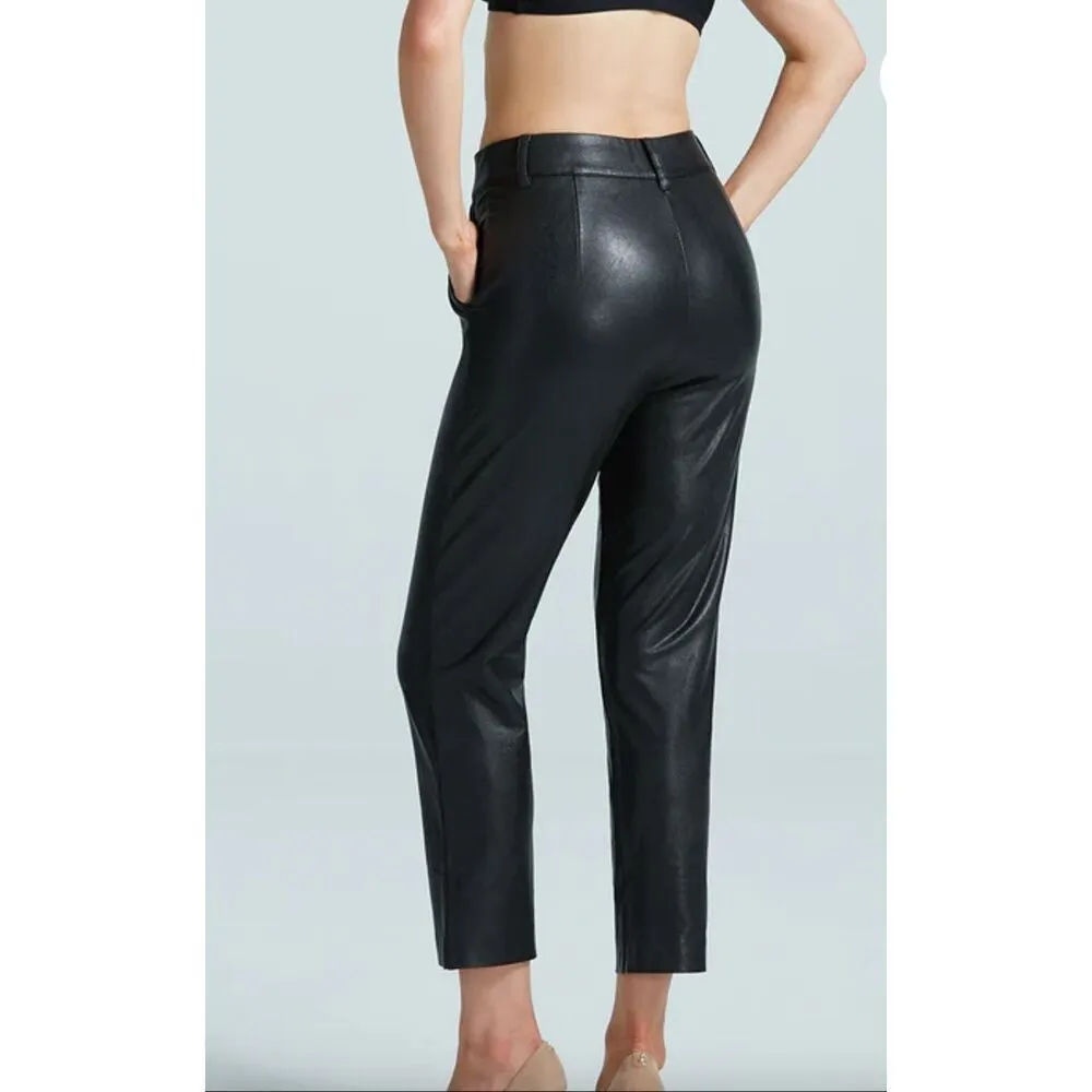 Commando Womens High Rise Faux Leather 7/8 Cropped Trouser Pants Black Medium - Image 5