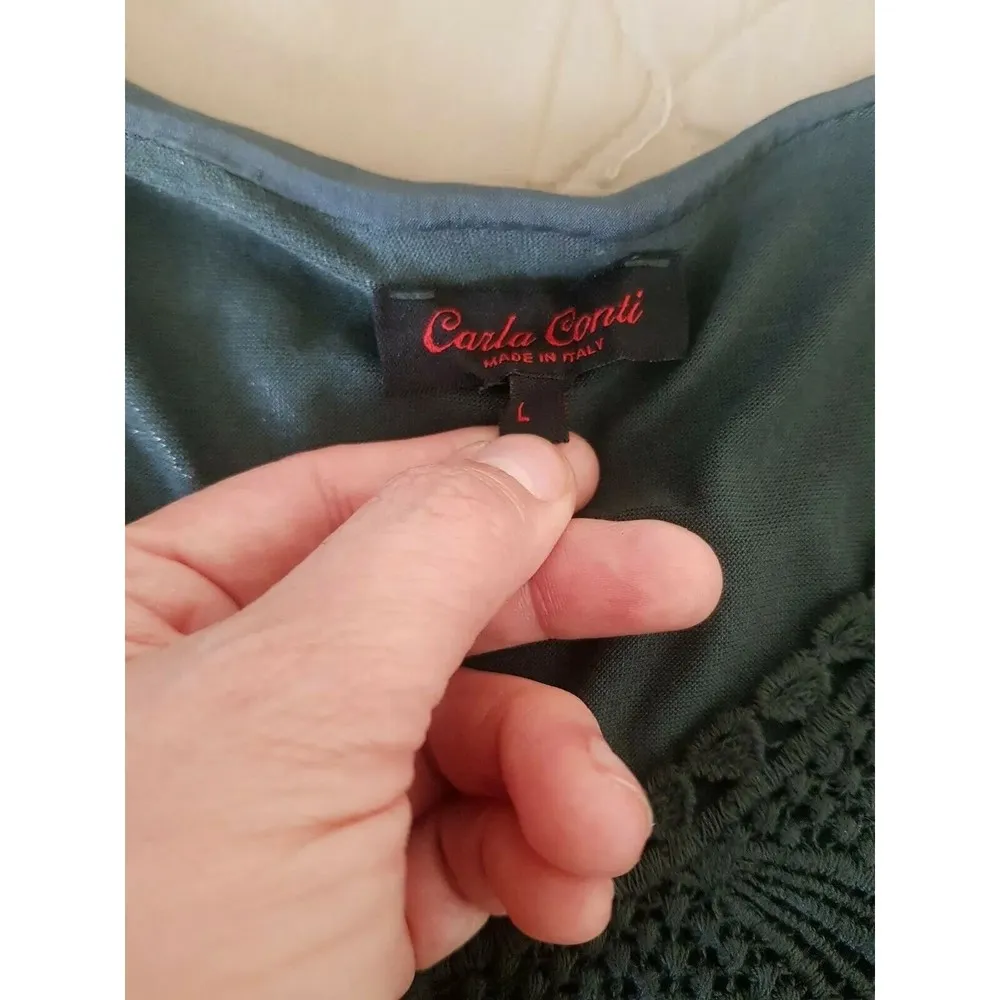 Carla Conti Bohemian Boho Peasant Dress Size Large Sheer Tribal Crochet Italy - Image 8