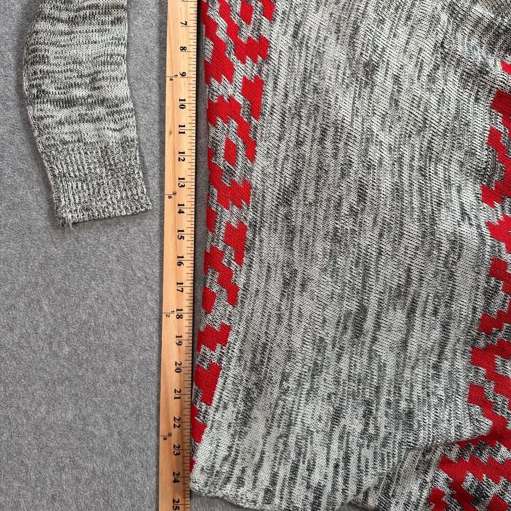 Vintage Havana Open Front Fringe Duster Cardigan Women's Medium Red Gray Aztec - Image 7