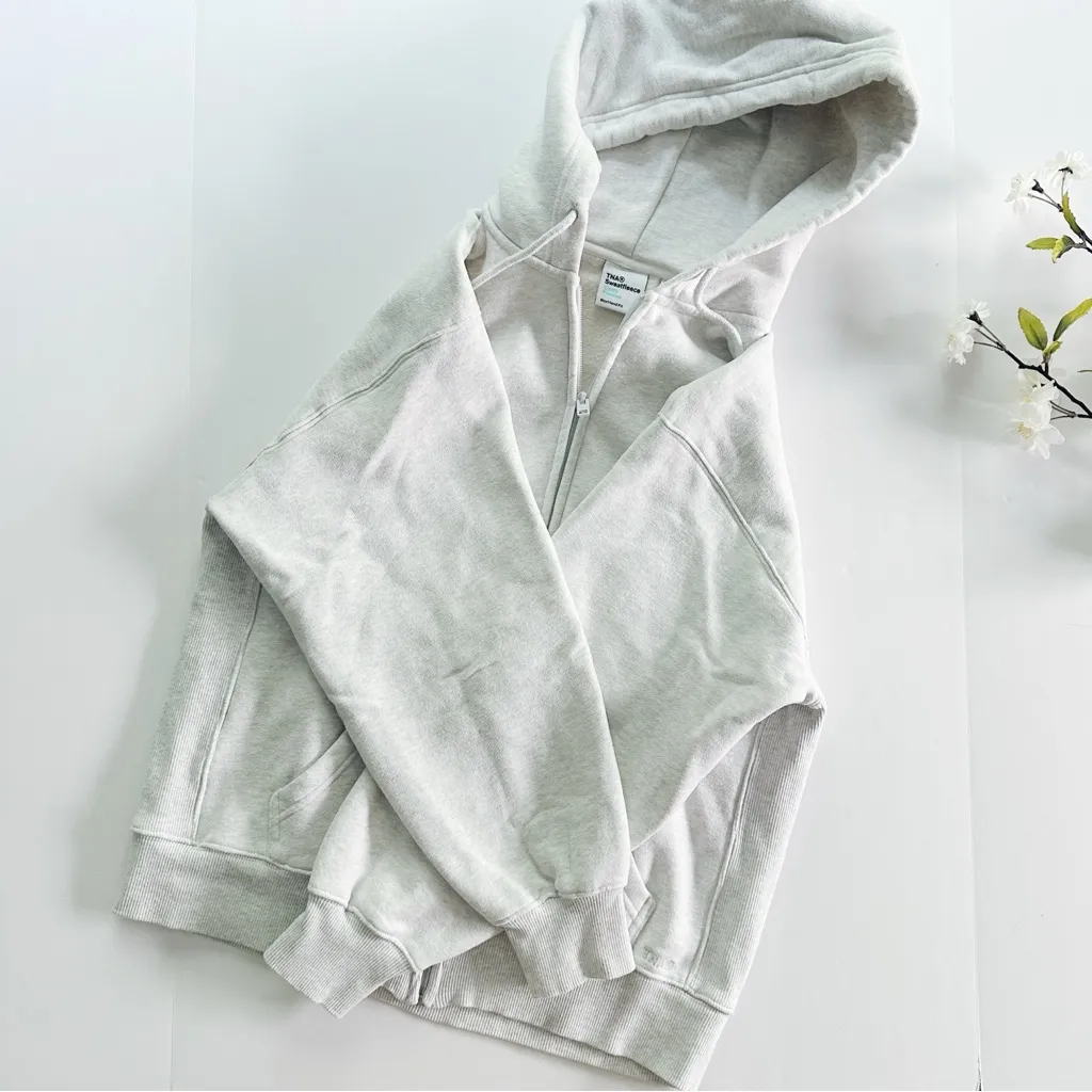 Aritzia TNA Sweatfleece Cozy Fleece Boyfriend Fit Top Zip Up Sweatshirt XXS - Image 10