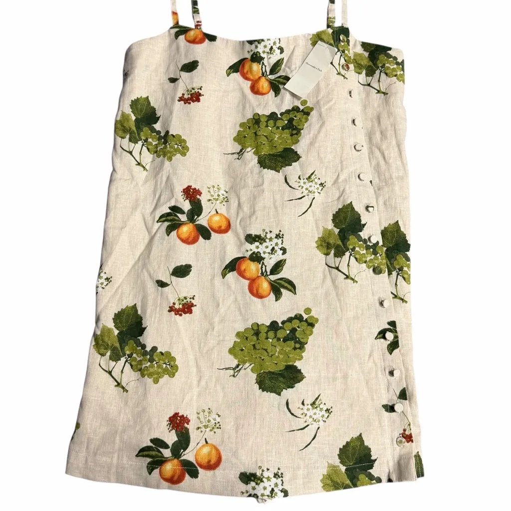 NEW Abercrombie & Fitch Linen-Blend Button Skort in Tan Fruit Pattern Medium - Image 7