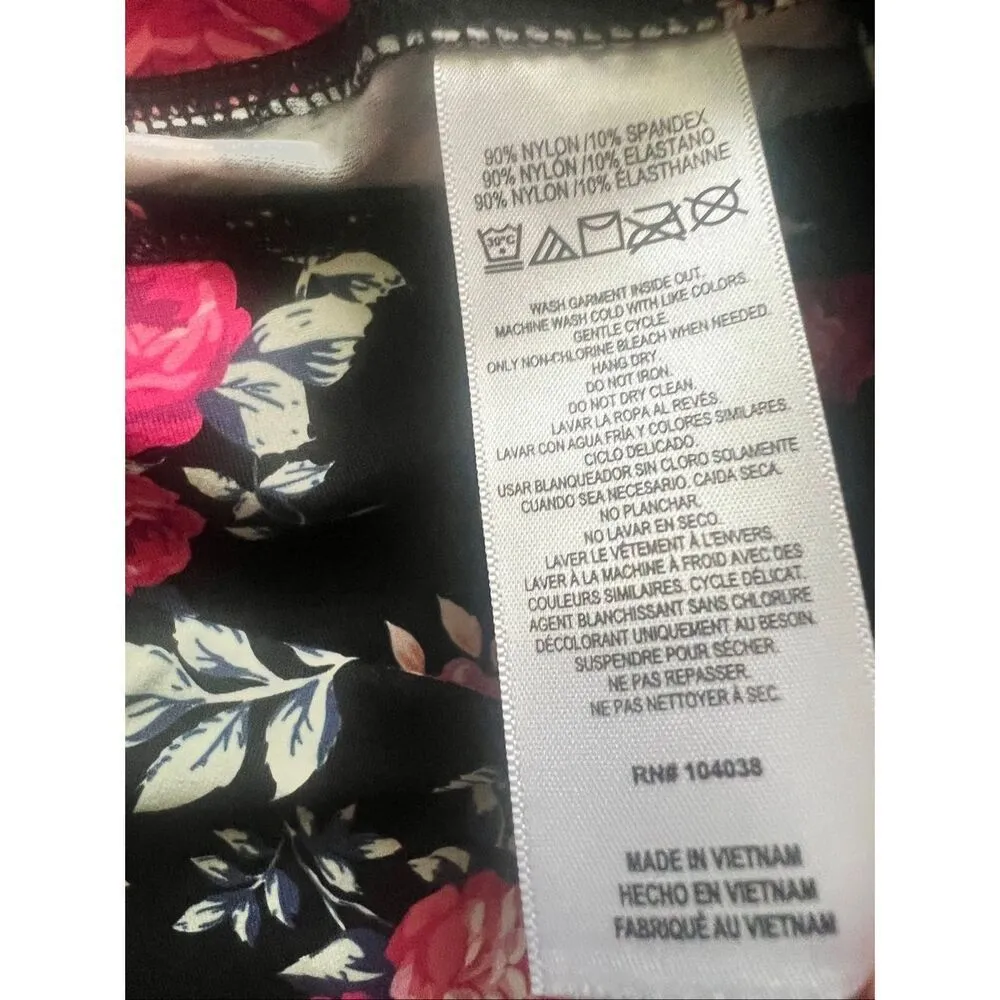 Eluminary Black Rose Pink Floral Print Leggings w Pockets Fits Sizes 10 - Image 4