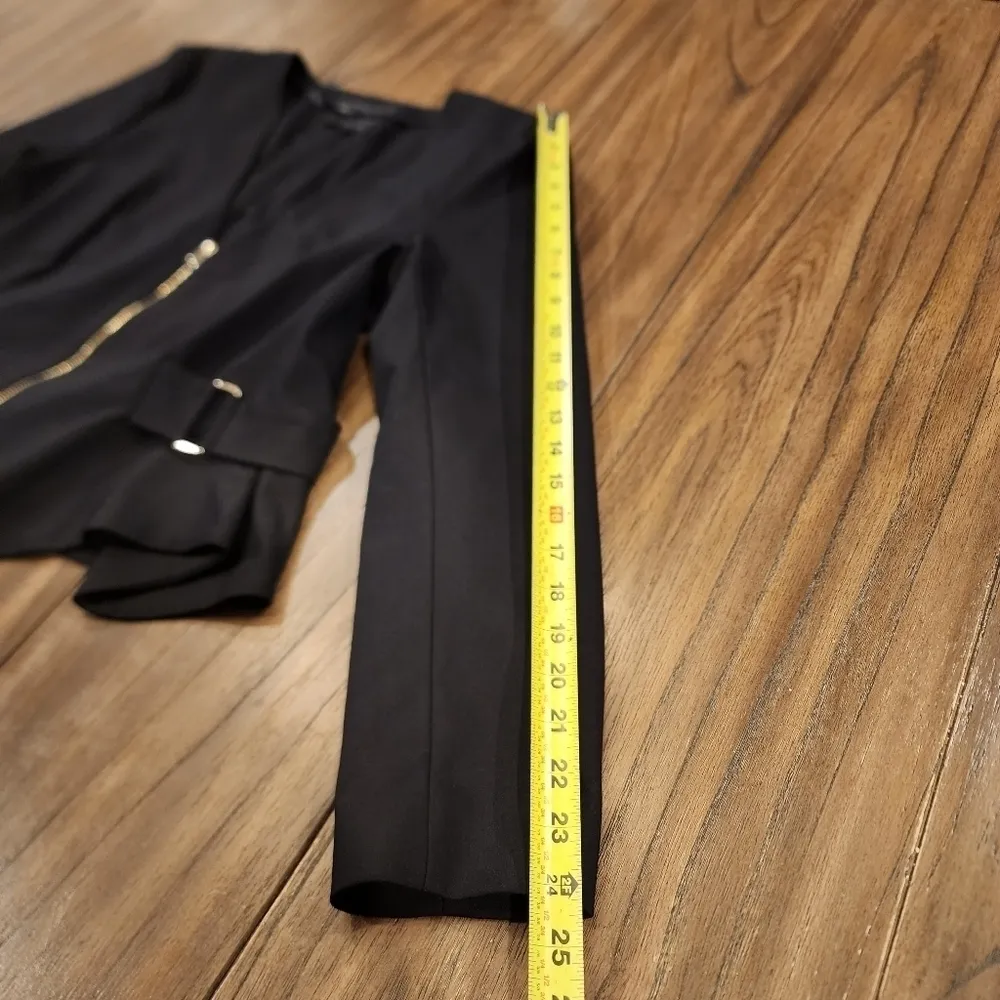 River Island black belt gold zipper detail moto light Jersey jacket blazer 14 - Image 4