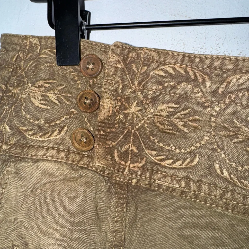 NWT Sundance P12 Brown Linen Cotton Pants Embroidered Waistband Cargo‎ Pants - Image 4