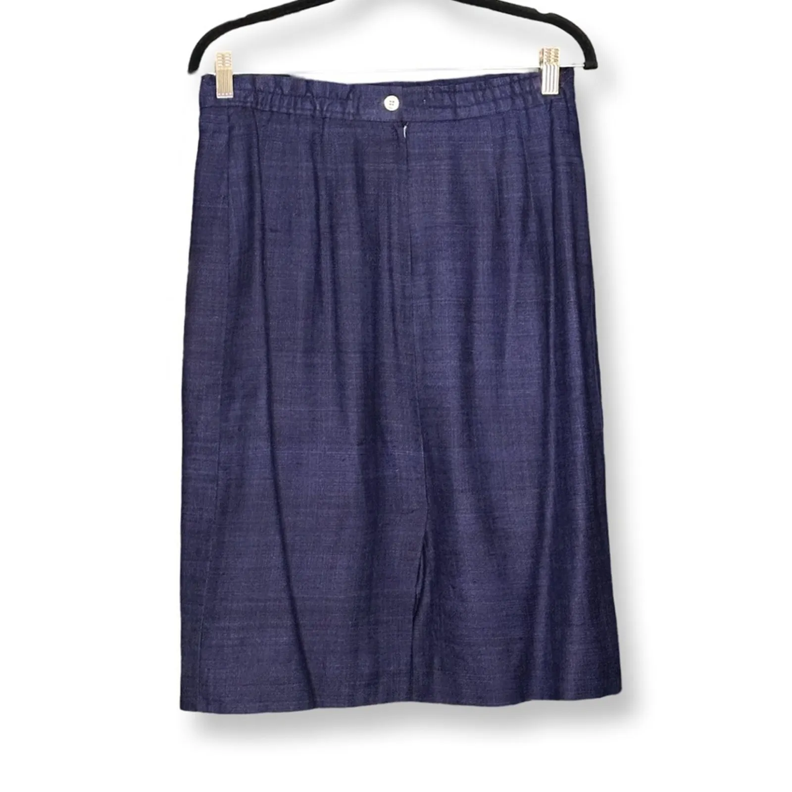 Vintage 80s JOs. A Bank Navy Blue Raw Silk Skirt Suit Set - Image 5