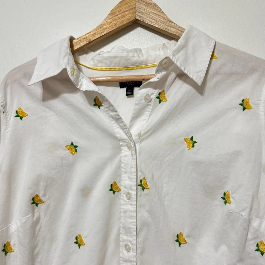 Talbots Classic Cotton Button Down with Embroidered Lemons 1X - Image 4