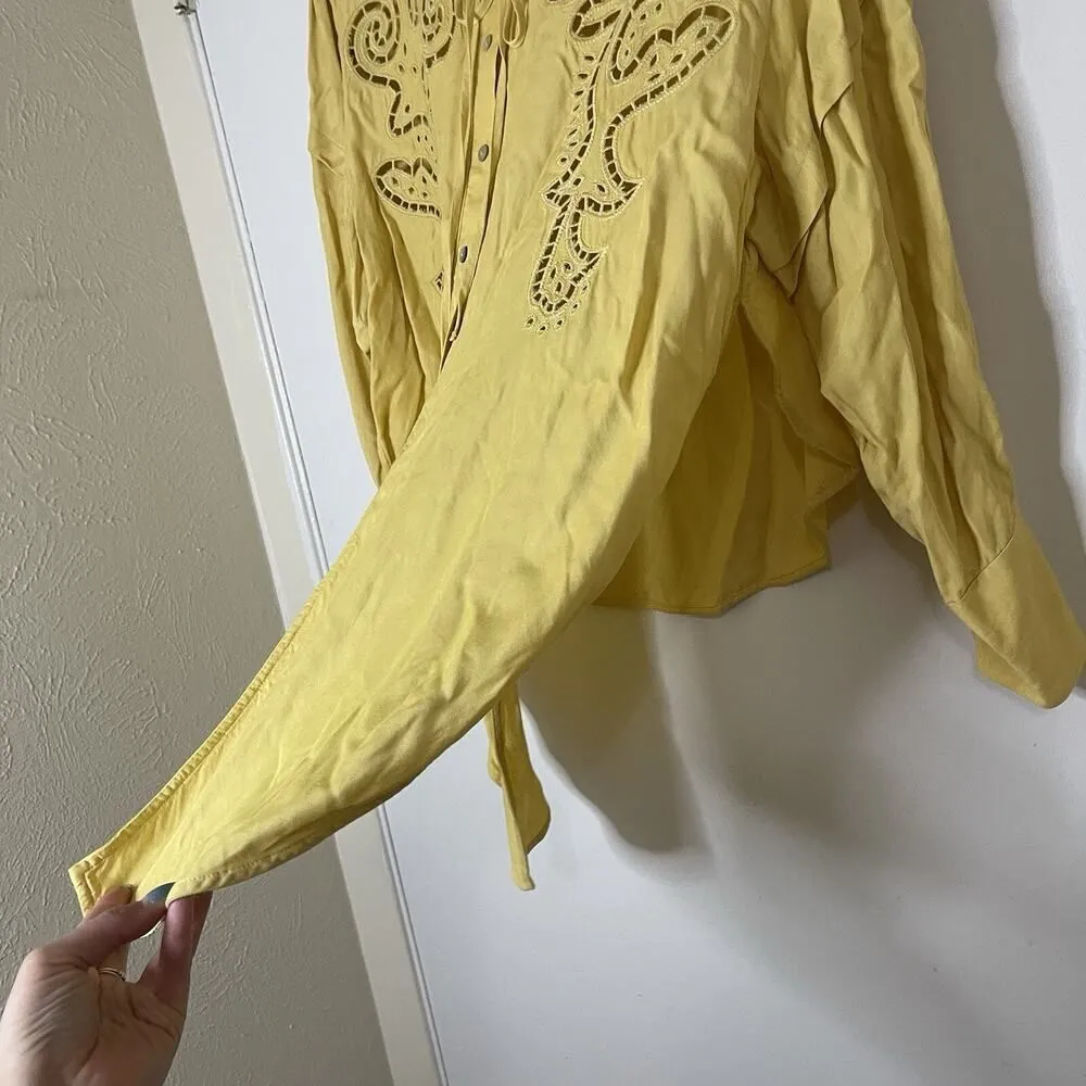 Capsule & OTHER STORIES Embroidered Cotton Blend yellow tie waist blouse US 4 - Image 6