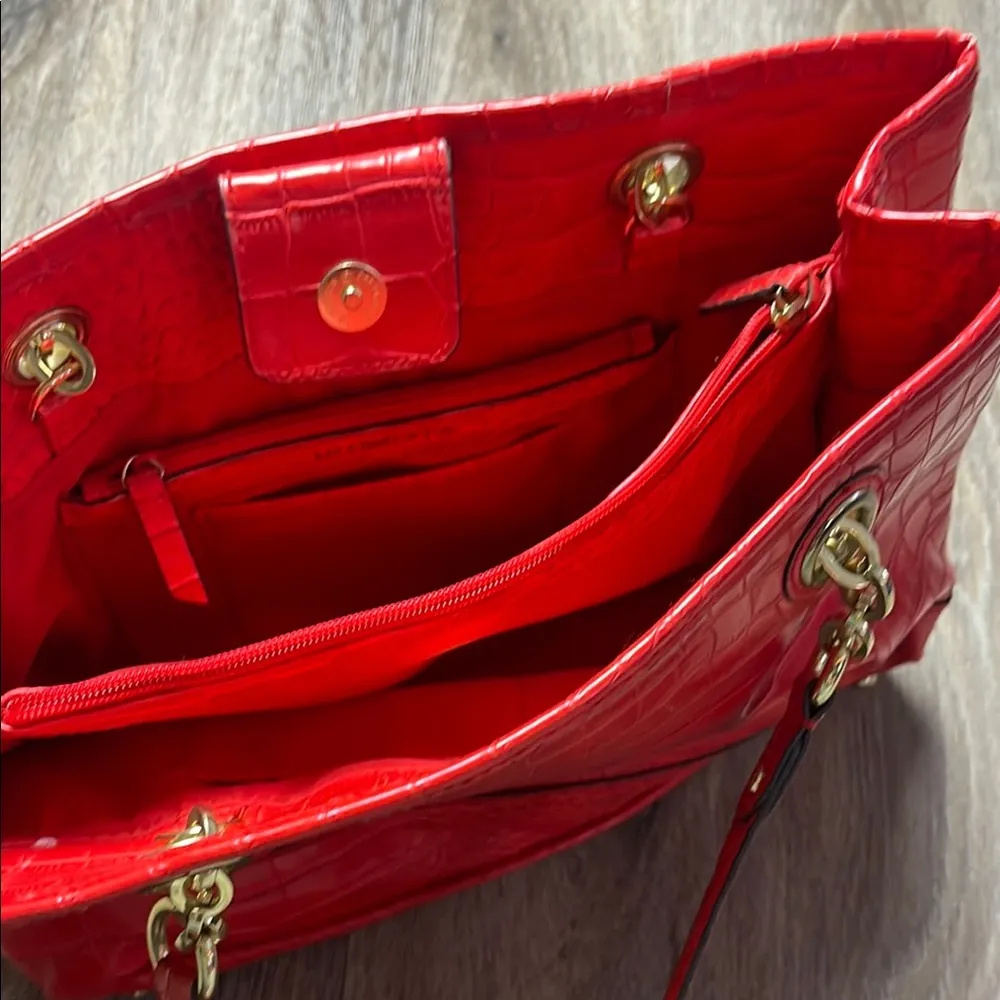 Liz Claiborne Red Crocodile-Embossed Purse/Tote Bag - Image 2