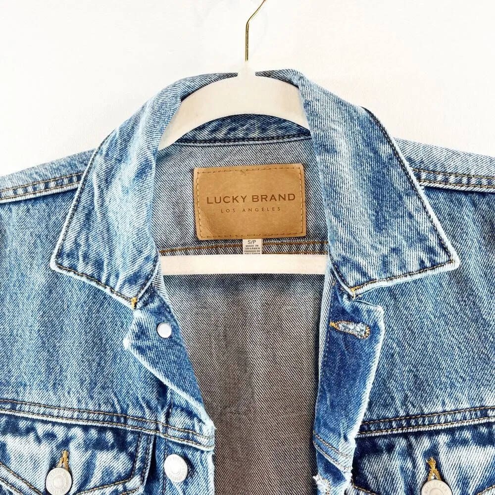 Lucky Brand Tomboy Trucker Graphic Blue Jean Babe Denim Jean Jacket Blue Small - Image 14