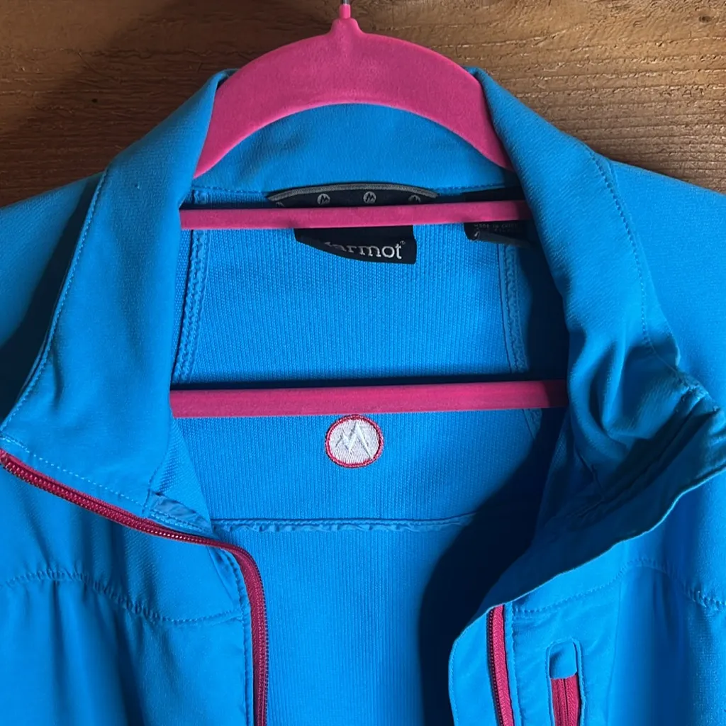 Marmot Tempo Zip Soft Shell Jacket Hike Outdoor Blue Pink water repellent - Image 9