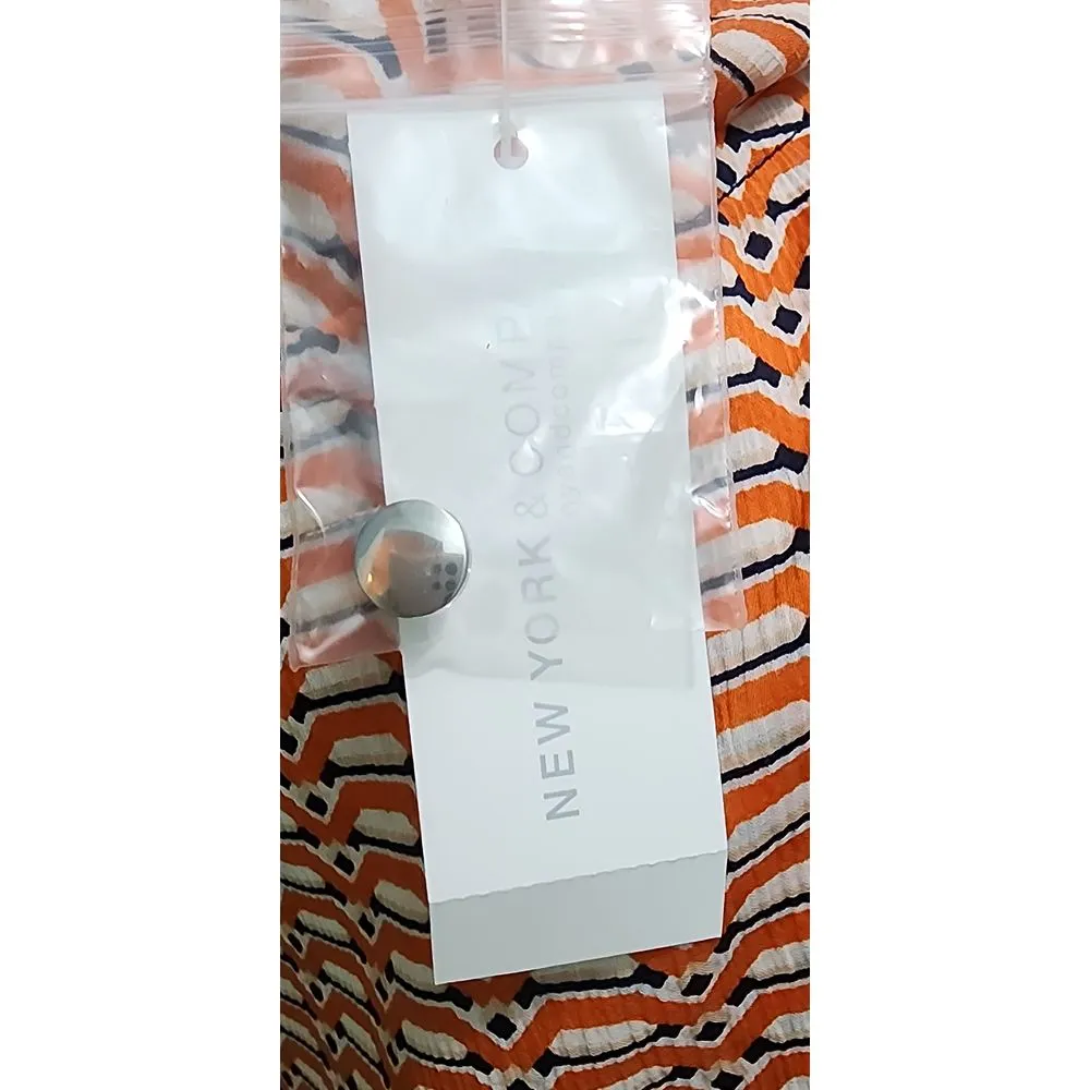 NY&C‎ Geometric Print Sleeveless Blouse Orange White Navy Summer Top Medium - Image 4