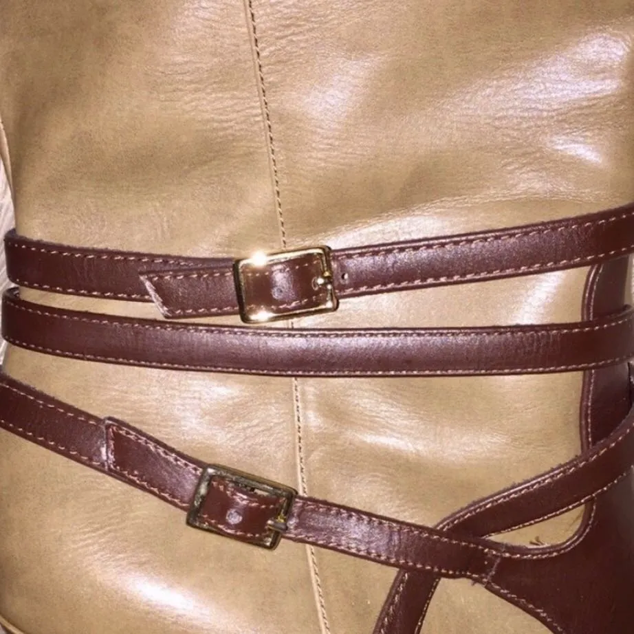 Knee High Army Heeled Boots Brown Size 9 - Image 3