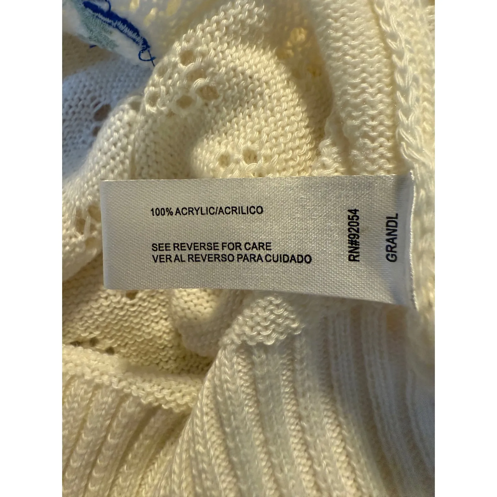 Cream Floral Embroidered Open Knit Cardigan Sweater XL boho cottagecore granny - Image 5