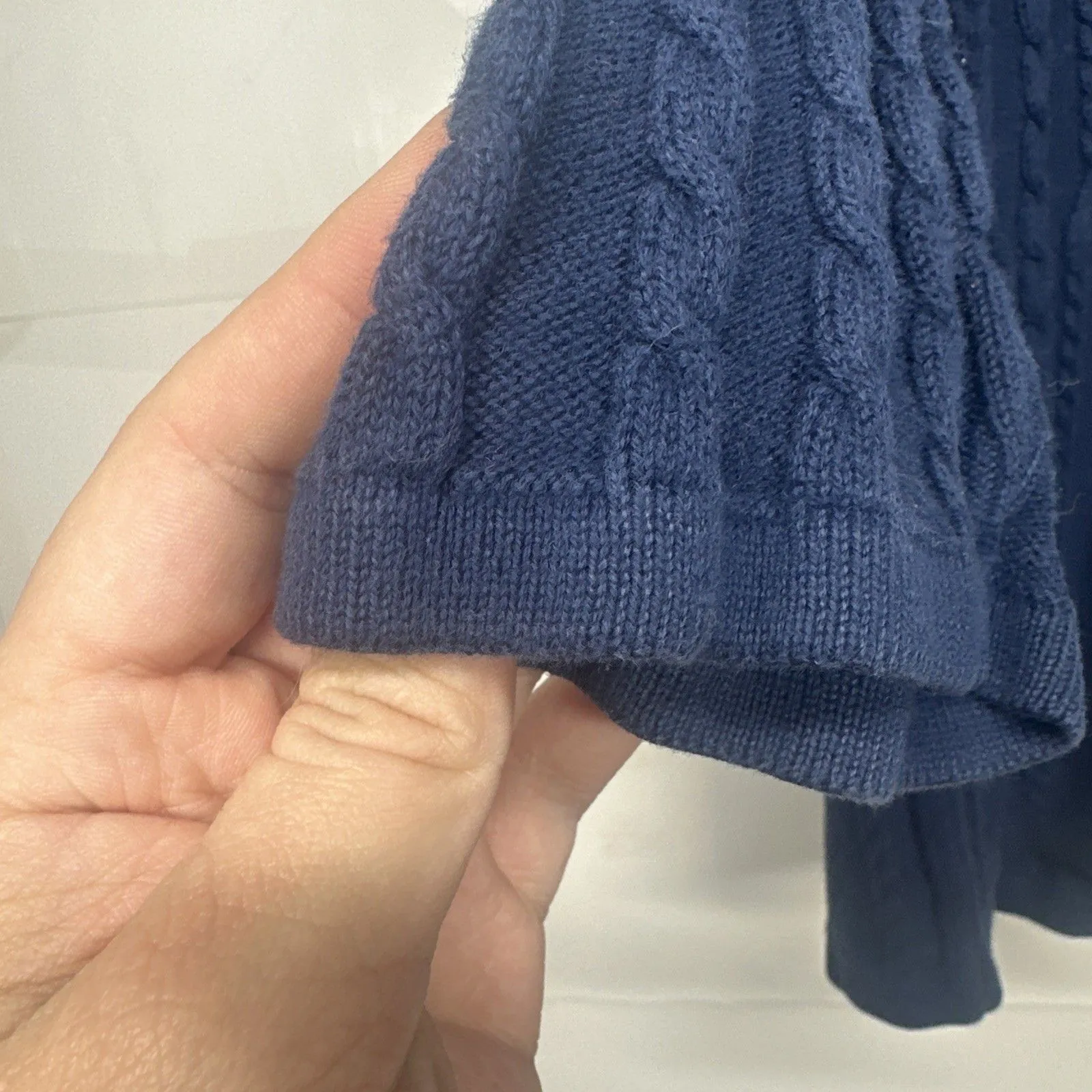 Laura Scott Petite Large Blue Cable Knit Button Front Cardigan Sweater - Image 9