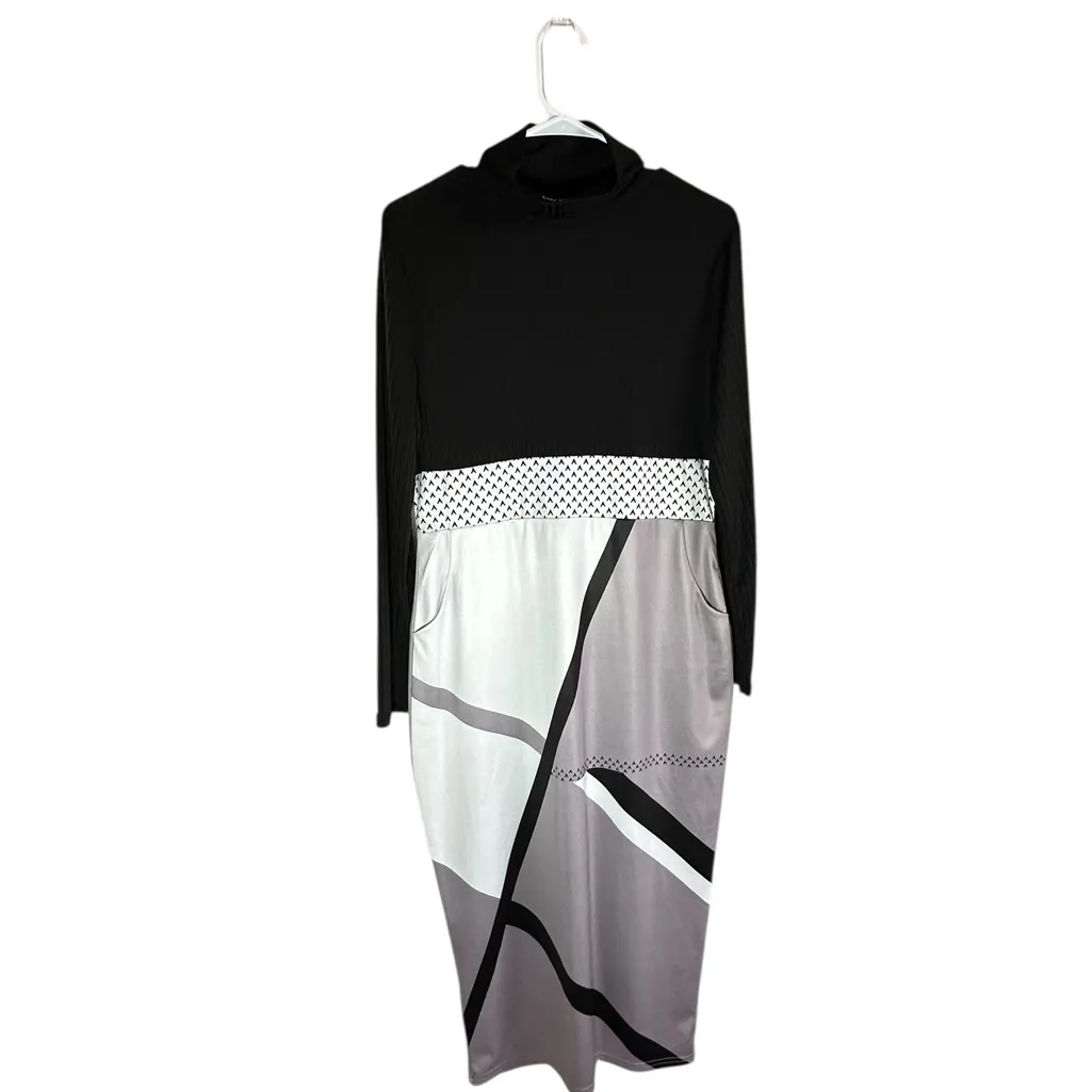 Chic Black and Gray Midi Skirt Size XL - Image 5