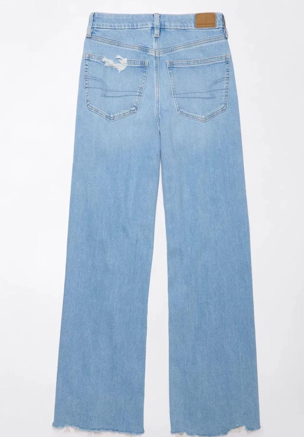American Eagle Dreamy Drape Stretch Curvy High Waisted Ripped Baggy Wide Leg Jeans - Image 2