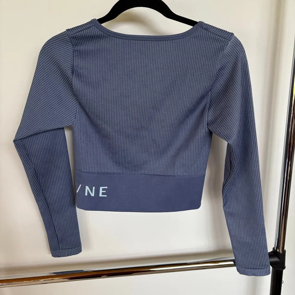 Aerie Offline Ribbed Stretch Blue Scoop Neck Long Sleeve Athleisure Workout Top - Image 3