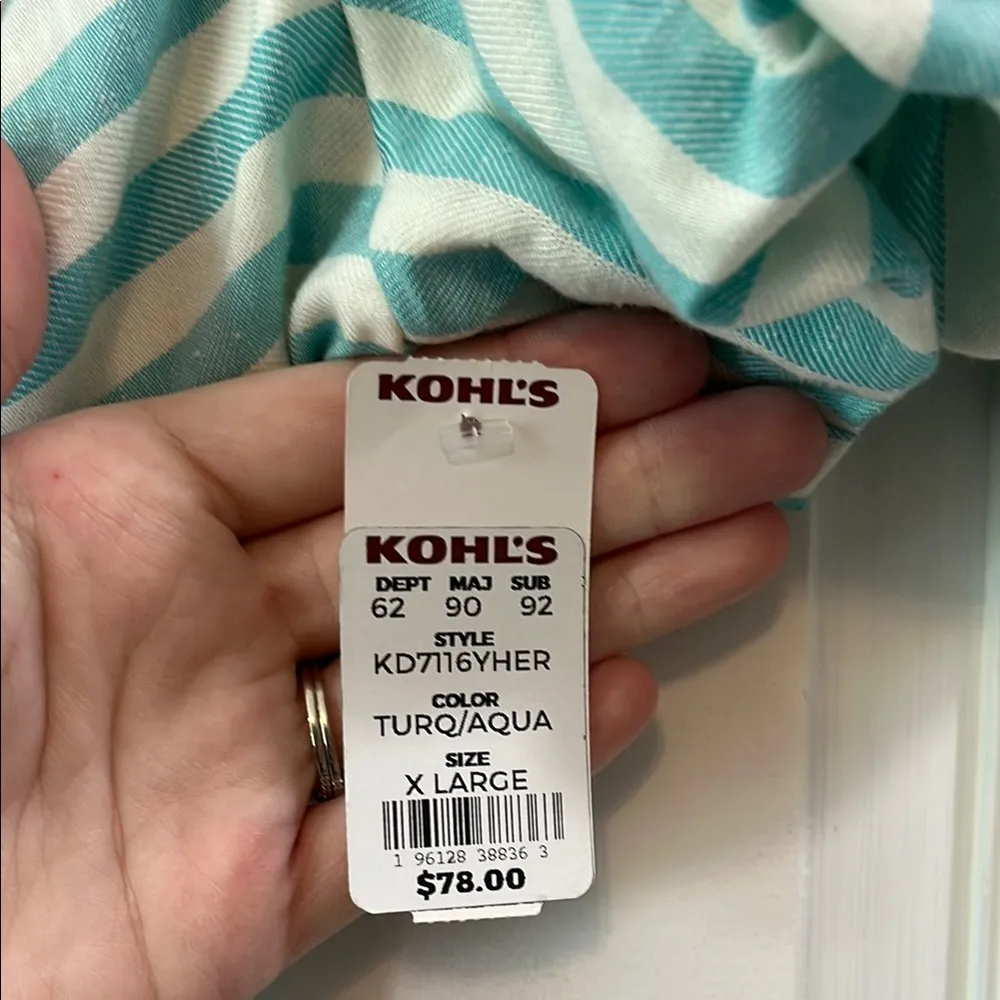 NWT Draper James Teal and White Puff Sleeve True Wrap Linen Mini Dress - Size XL - Image 15