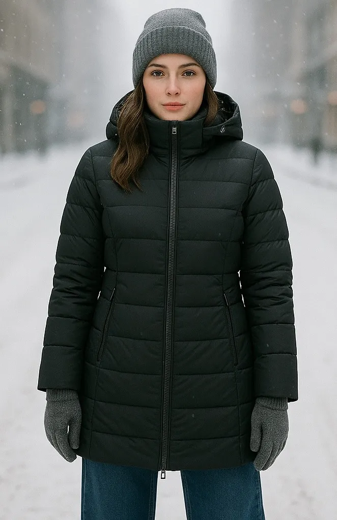 WHITESKY Women's Down Jacket XXS – Waterproof, 650+ Fill, Removable Hood Black - Image 1