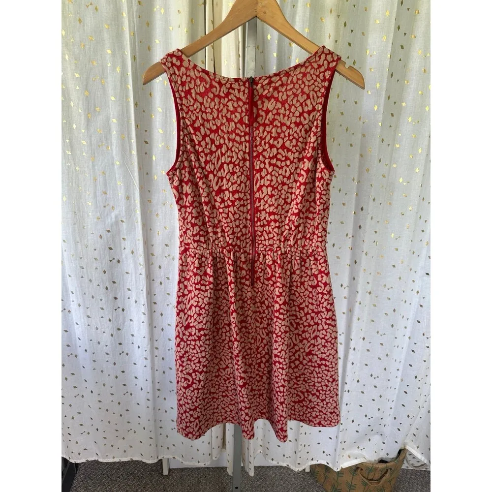 Anthropologie MaEve Caldera Animal Print Back Zip Fit Flare Mini Dress L - Image 4
