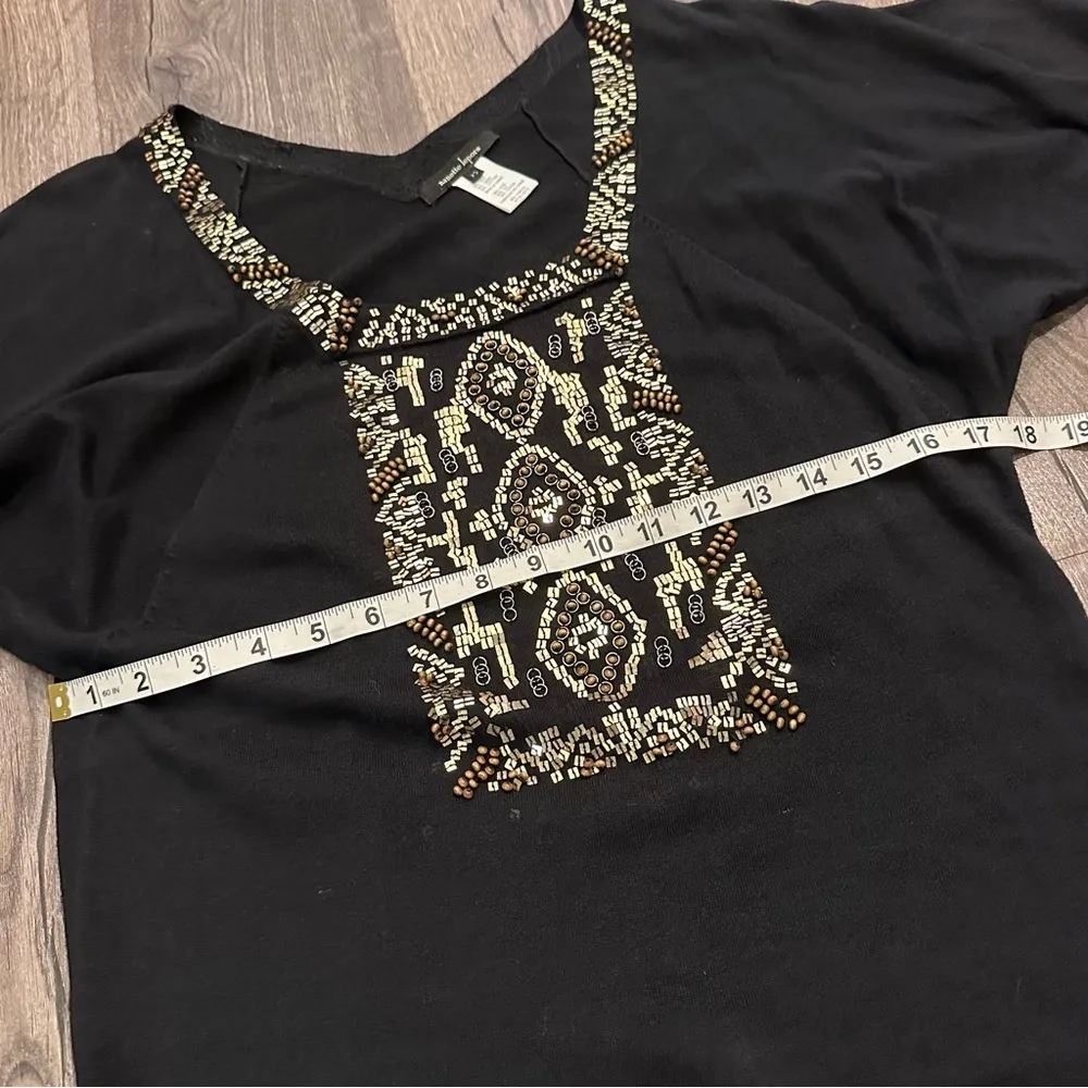 Nanette Lepore Women's Tunic Sweater Top Beaded Silk Linen Metallic Y2K Boho Art - Image 8