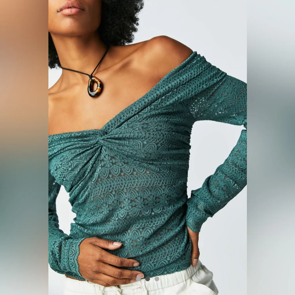 Free People Hold Me Closer Sage Green Lace Long Sleeve Top - Image 6