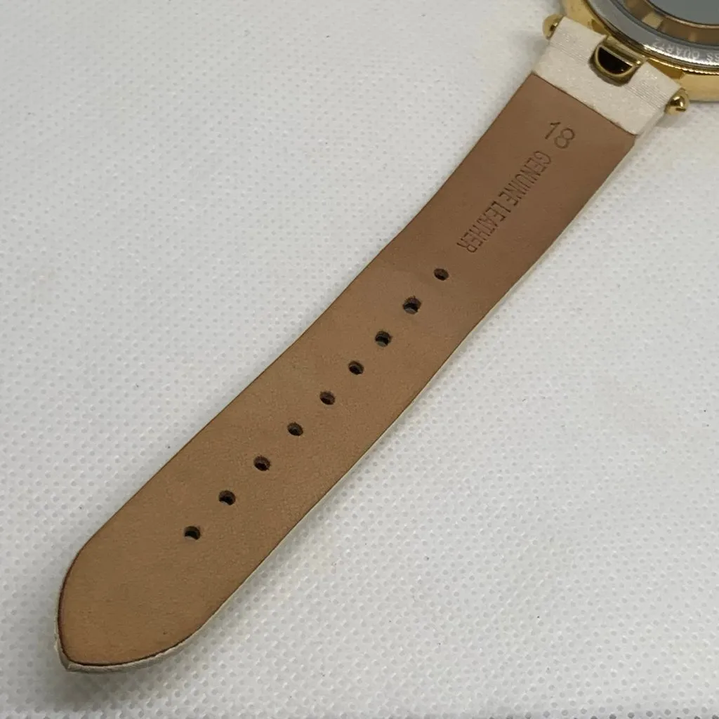 Burgi diamond dial Swiss quartz women gold tone watch 37mm leather band running - Image 8