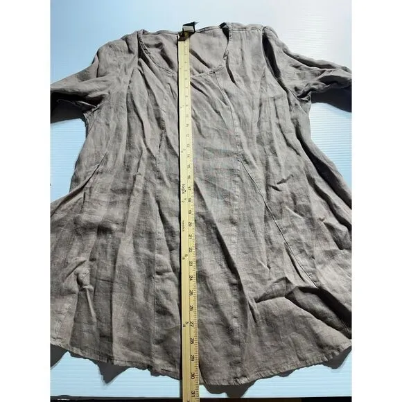 Match Point Linen Long Sleeve Flowy Tunic Dress Taupe Brown‎ Boho Style M Tan Size M - Image 3