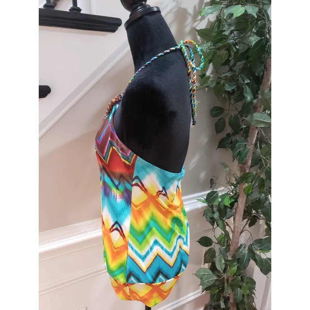 Heart Soul Women Multicolor Beaded Halter Neck Sleeveless Casual Top Blouse L Size L - Image 5