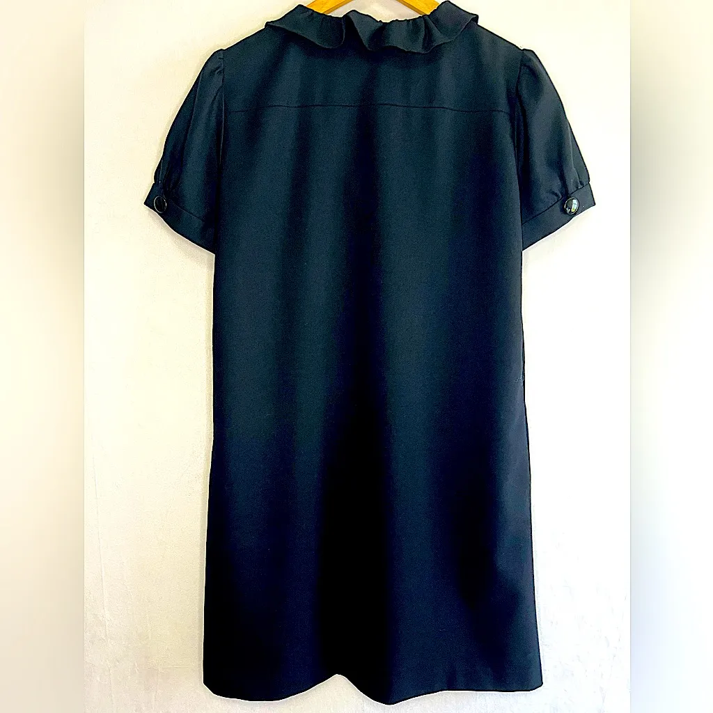 J. Crew Vintage Phoebe Wool Blend Dress Black Ruffle Detail Women’s Size 10 - Image 3