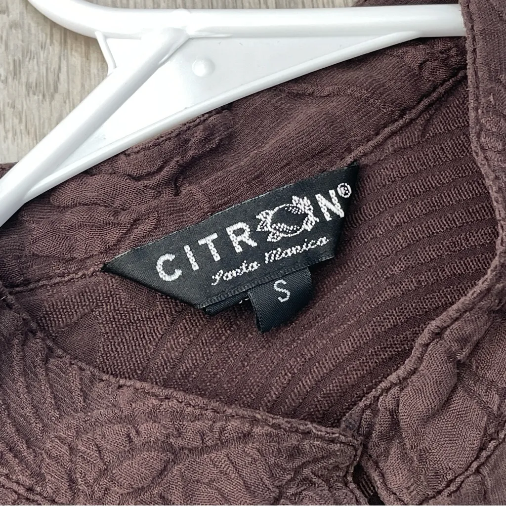 Citron Silk Blouse butterfly button up long sleeve woomens Brown (small) asian - Image 2