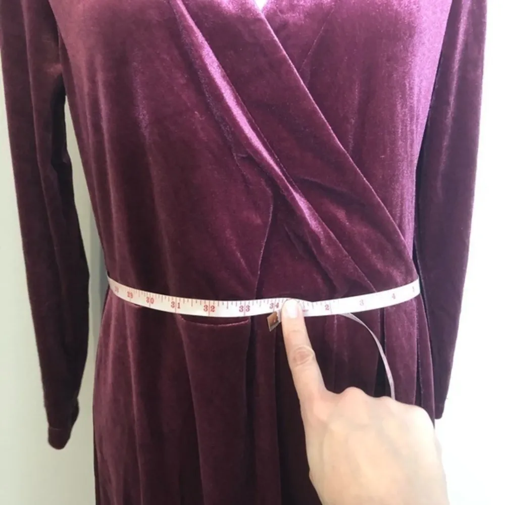NWOT  Burgundy Velvet Faux Wrap Dress New - Image 8