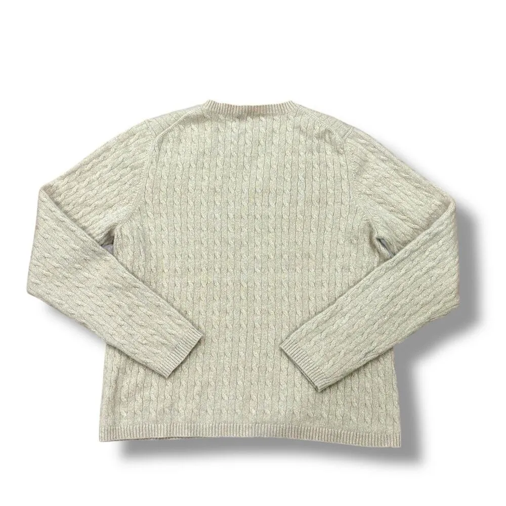 Vintage Charter Club Size XL Metallic Gold Cashmere V-Neck Cableknit Sweater - Image 6