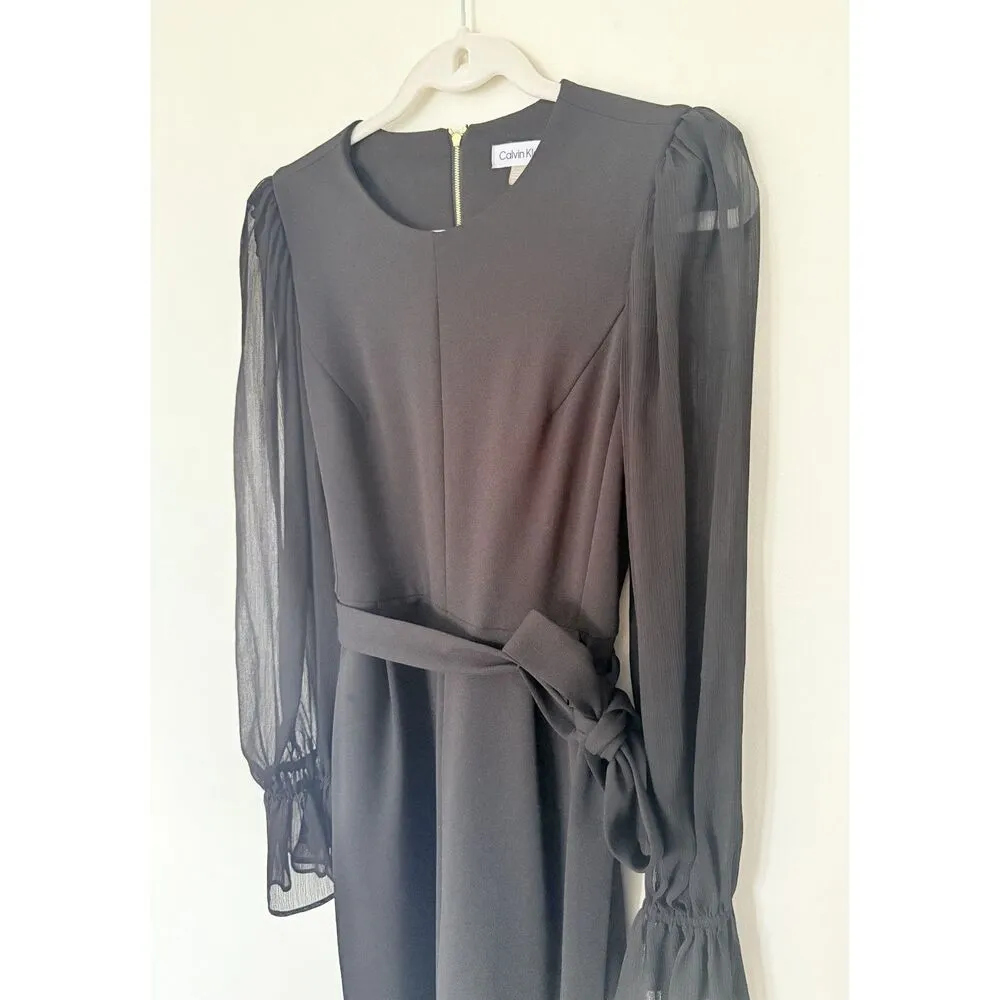 Calvin Klein Black Blouson Sleeve Belted Ankle Length Crewneck Jumpsuit Office 4 - Image 9