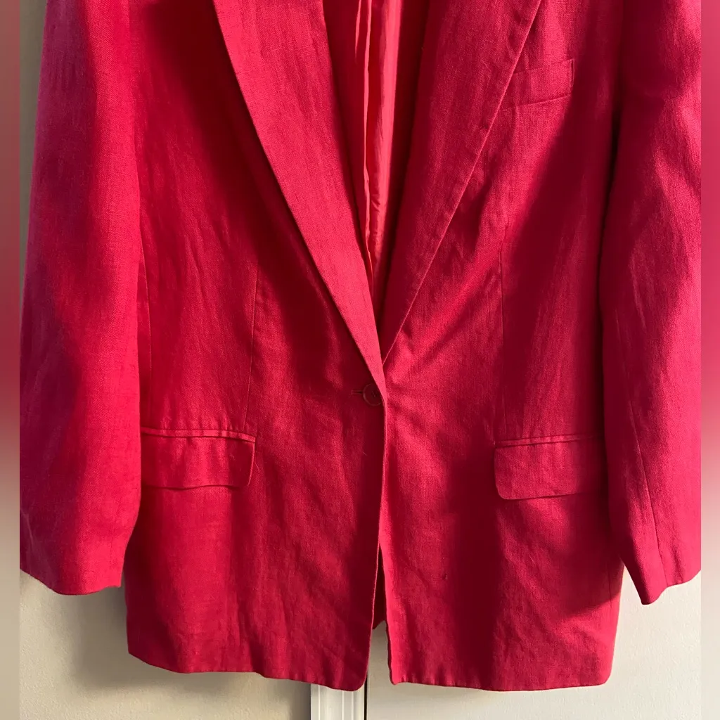 Talbots Pink Blazer Irish‎ Linen Button Up Vintage 14W - Image 5