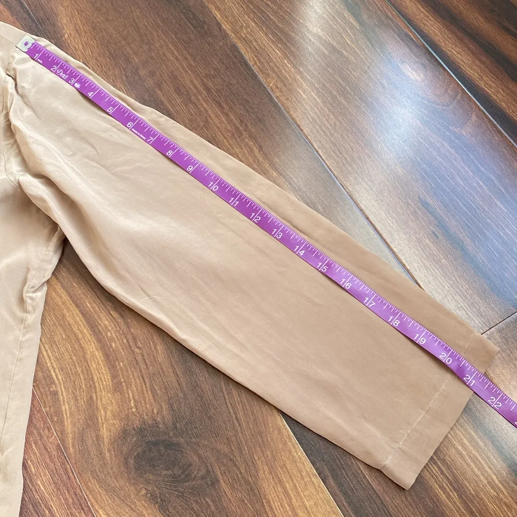 100% Silk Studio by Claude Bennett Open Front Matte Silk Pocket Cardigan Tan Size 10 - Image 7