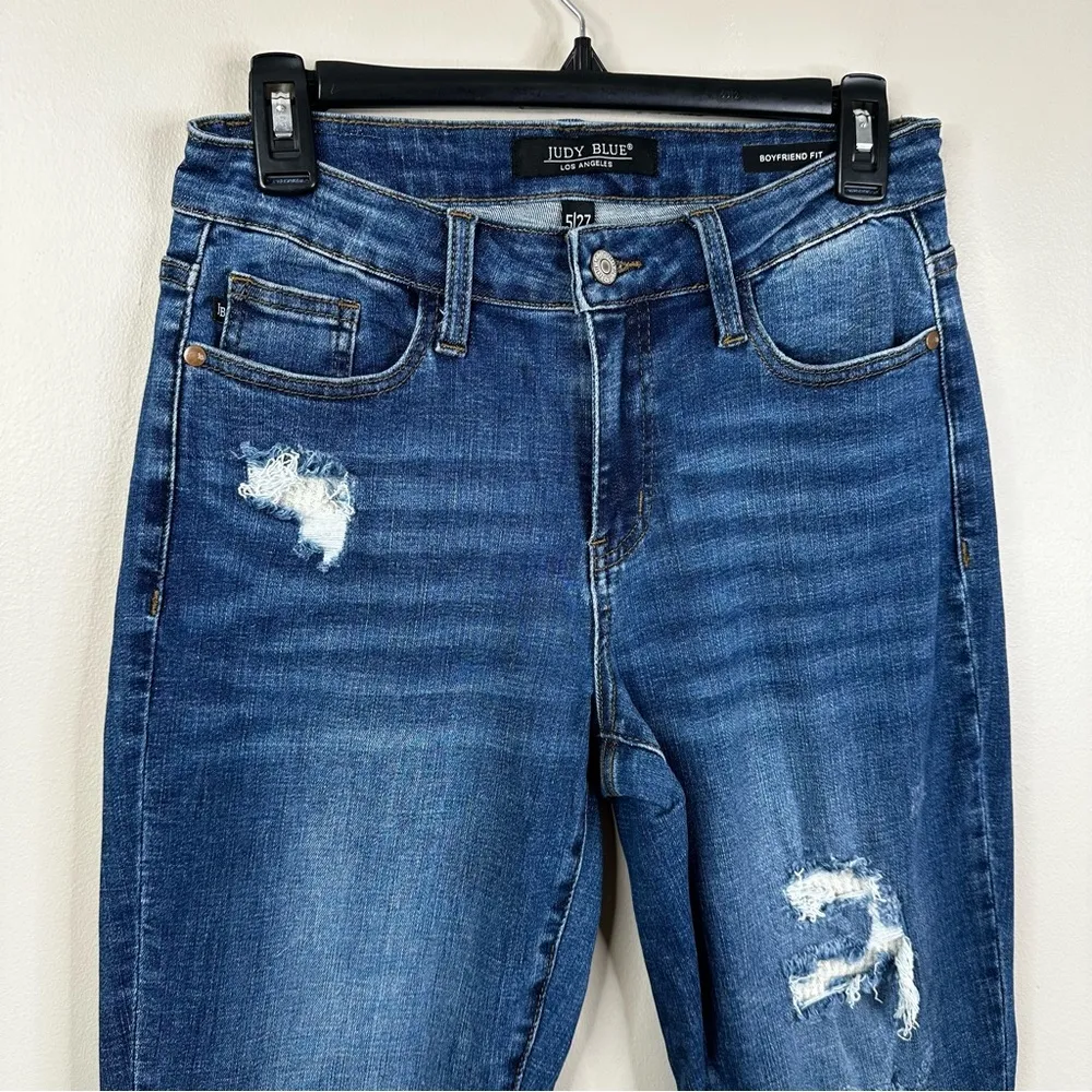 Judy Blue Jeans Women’s 27 Blue Aggie Mid-Rise Thermal Patch Boyfriend Fit - Image 4