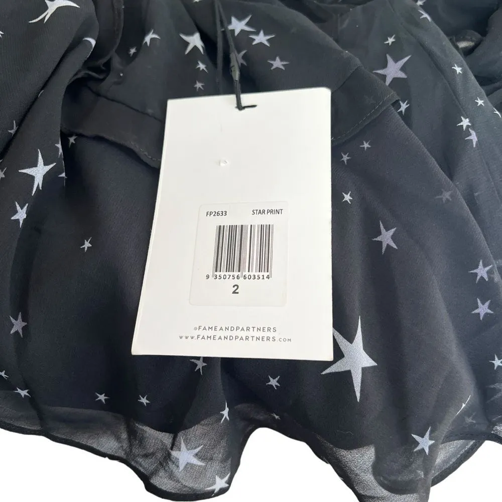 Fame and Partners Kye Night Sky Star Print Ruffle Open Back Mini Dress | NWT Siz - Image 12